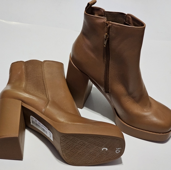 Gianni Bini Brown Leather Platform Ankle Booties Size 10M NWT - Picture 3 of 8